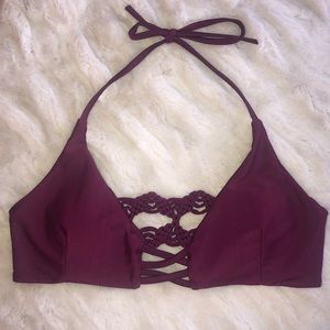 Beautiful Deep Wine Crochet Back Bikini Top NEW